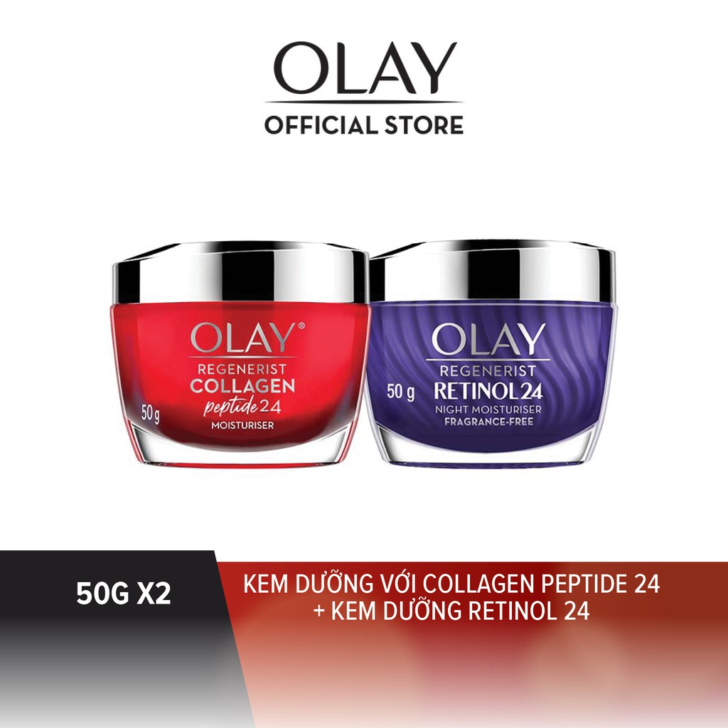 [Mã FMCGMALL -8% đơn 250K] Combo Olay Ngăn Ngừa Lão Hóa:Kem Dưỡng Ẩm Collagen Peptide 24 50g và Kem dưỡng Retinol 24 50g