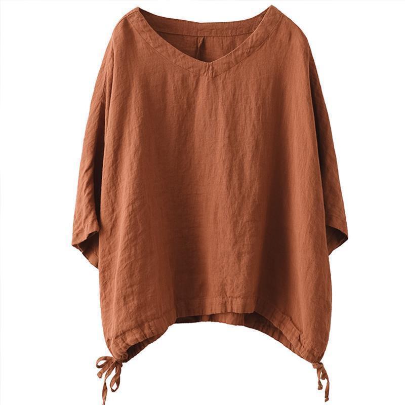 Áo Thun Cánh Dơi Bằng Cotton Lanh Thời Trang Mùa Hè 2022 Cho Nữ Size L-4xl