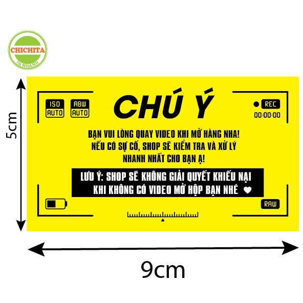 Tem Dán Chú Ý Quay Video Trước Khi Mở Hàng Có Keo Dính giá rẻ 9x5cm