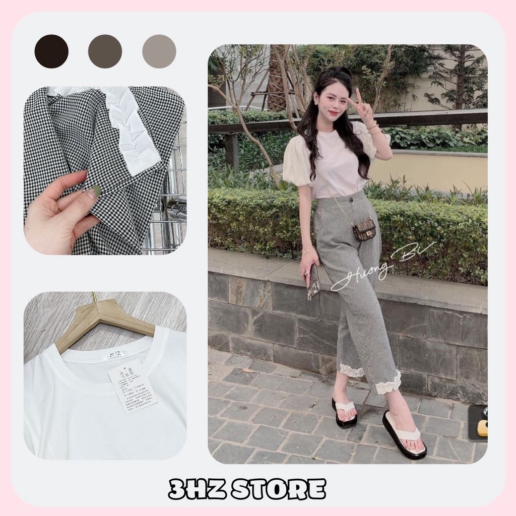 🍓 Set áo thun tay bồng sơ mi mix sớ kẻ sang chảnh 🍓