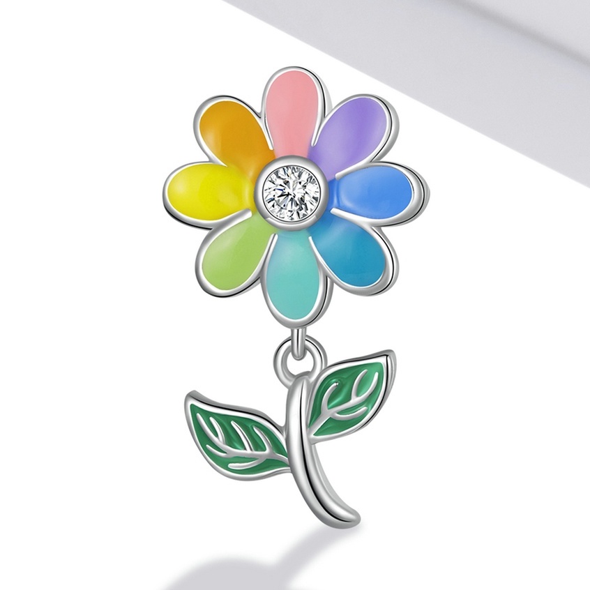 BAMOER Hạt Charm BạC 925 Hình Hoa Hướng Dương Nhiều Màu Sắc