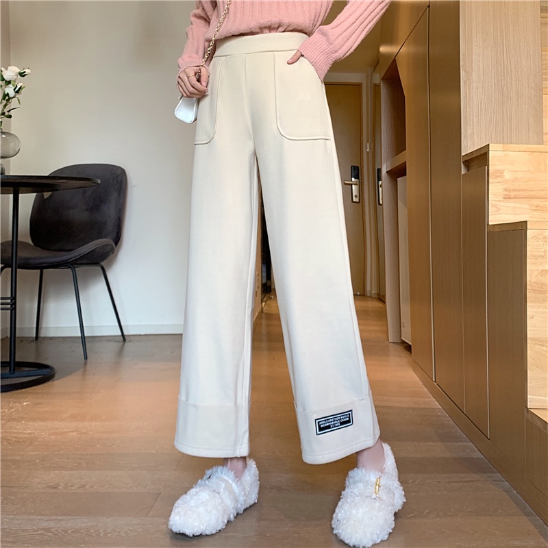 SUXI Quần dài ống rộng lưng cao phong cách hàn quốc