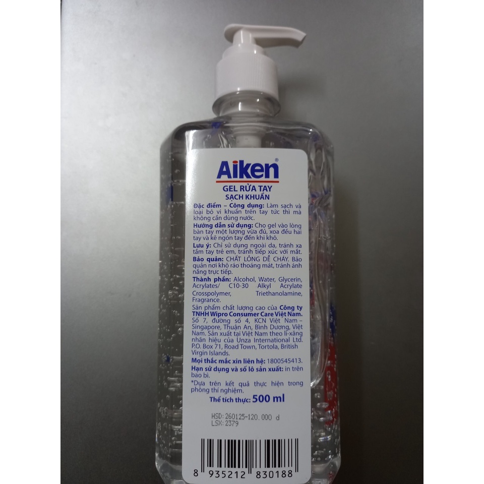 Aiken Gel rửa tay Sạch khuẩn 500ml Dạng vòi