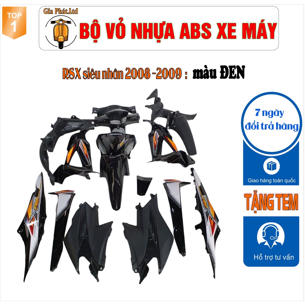 Bộ vỏ nhựa dàn áo xe wave RSX SIÊU NHÂN( MỚI ) -RSX 100 đời 2008 đến 2009 -nhựa cao cấp loại 1 màu ĐEN_SPP-8488