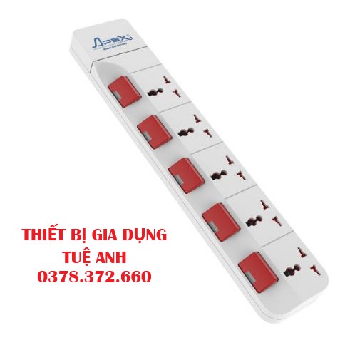 Ổ cắm điện đa năng SUNHOUSE- Model: SHE-OC1-5RD - Ổ cắm điện 5 lỗ, có công tắc riêng cho từng lỗ cắm. Dây dài 4,5m