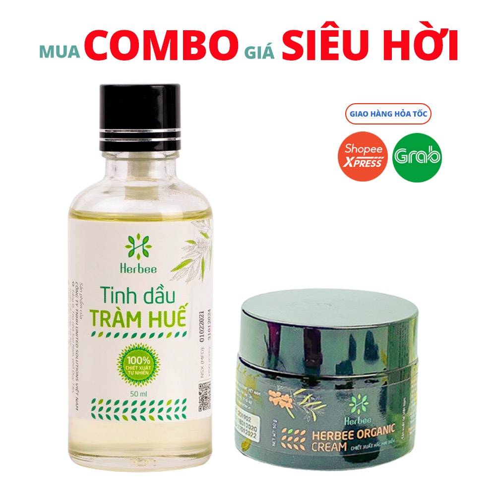 Tinh Dầu Tràm (100ml) và Kem Rạn Da (50g) Herbee, Chiết Xuất 100% Từ Thiên Nhiên, Combo An Toàn Cho Mẹ, Bảo Vệ Cho Bé