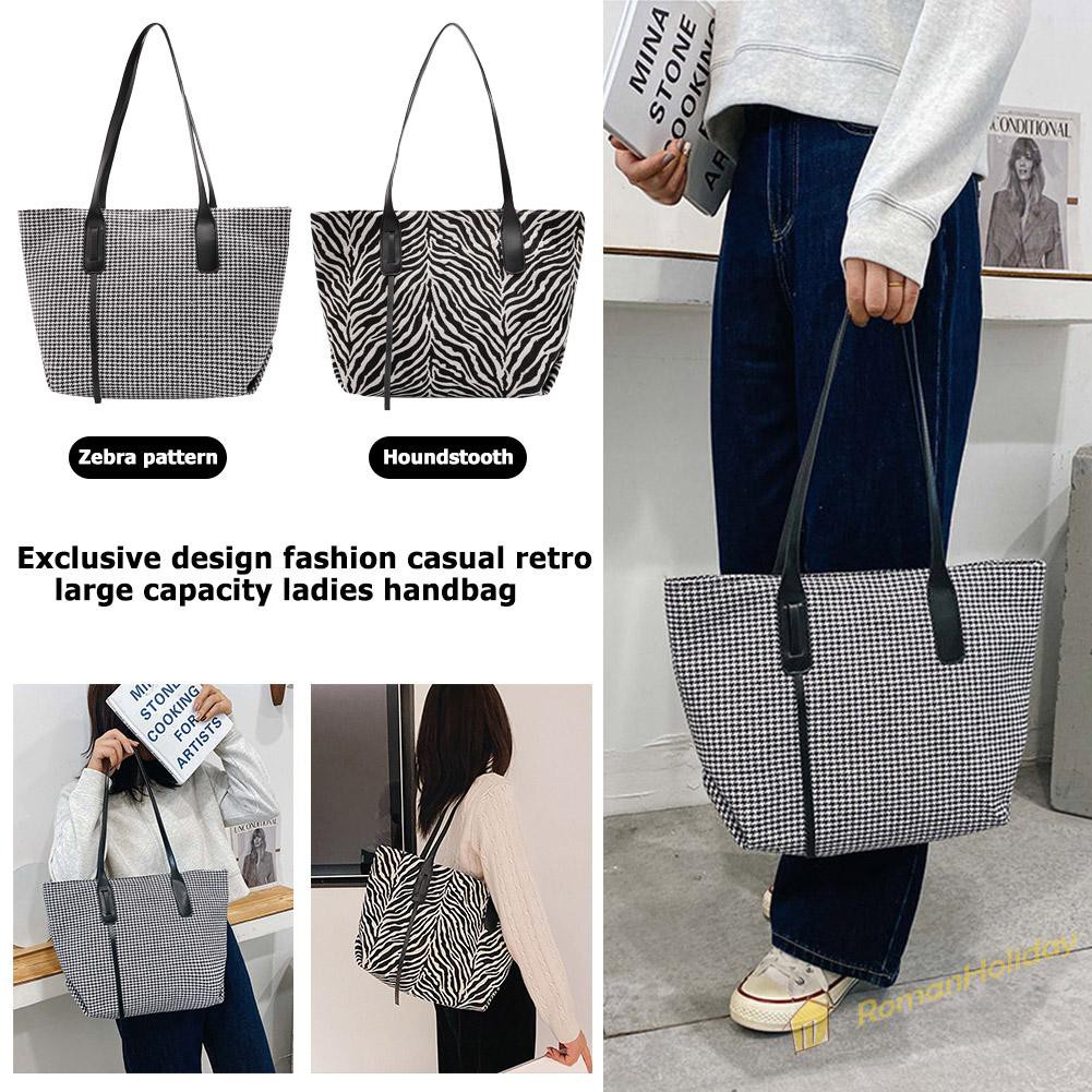 【On Sale】Retro Plaid Zebra Top-handle Bag Women Casual Canvas Shoulder Totes Clutch