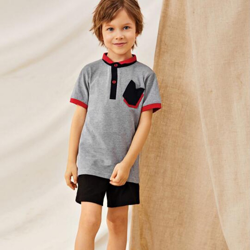 2-16 Years Kids T-shirt Boy polo shirt stand collar Pocket 100% Cotton Korean Fashion Ready Stock