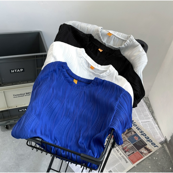 Áo Thun Tay Ngắn Cổ Tròn Dáng Rộng Họa Tiết Kẻ Sọc Màu Sắc Đơn Giản Phong Cách Hàn Quốc Thời Trang Cho Nam