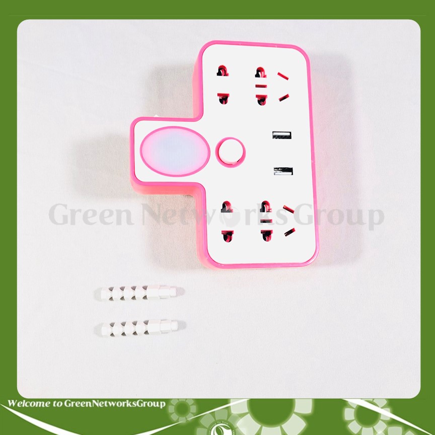 Ổ cắm điện đa năng 3 trong 1 có đế cắm USB tích hợp đèn LED (4 phích cắm 2 cổng USB) Greennetworks ( Màu Ngẫu Nhiên )