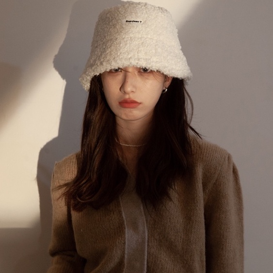 Mũ bucket len lông cừu dày dặn giữ ấm tai phong cách Hàn Quốc thời trang thu đông đa năng cho nữ