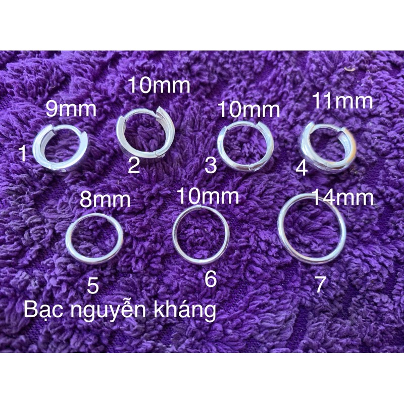 1 CHIẾC KHUYÊN TAI BẠC TRÒN TRƠN NAM NỮ NHIỀU LOẠI NoBrandUnisexSilver