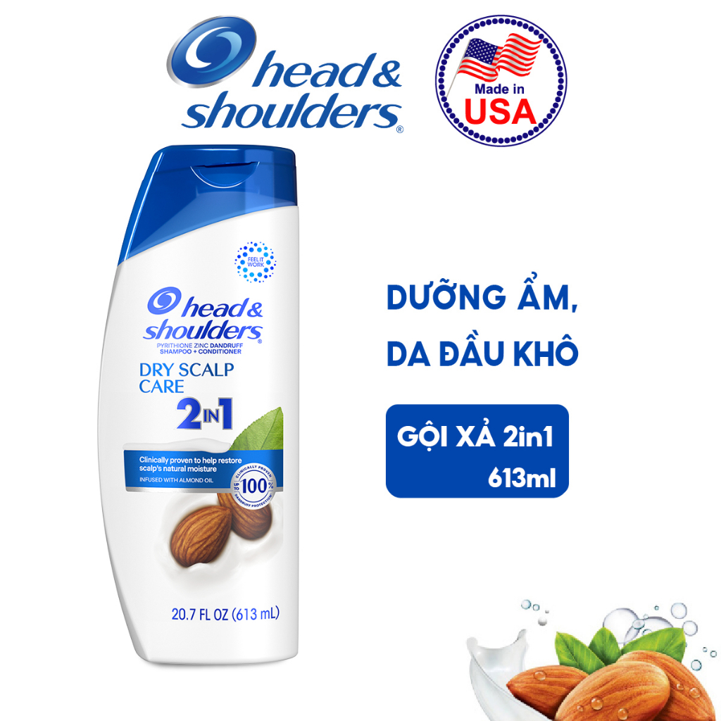  [HB Gift] Gội Xả 2IN1/Gội dưỡng ẩm Head & Shoulders Dry Scalp care 613ml - Mỹ