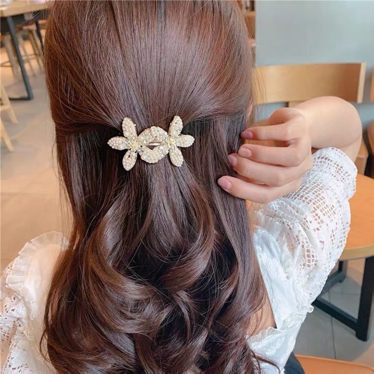 Kẹp tóc HAIMEIKANG hình nơ đính ngọc trai thời trang Hàn Quốc
