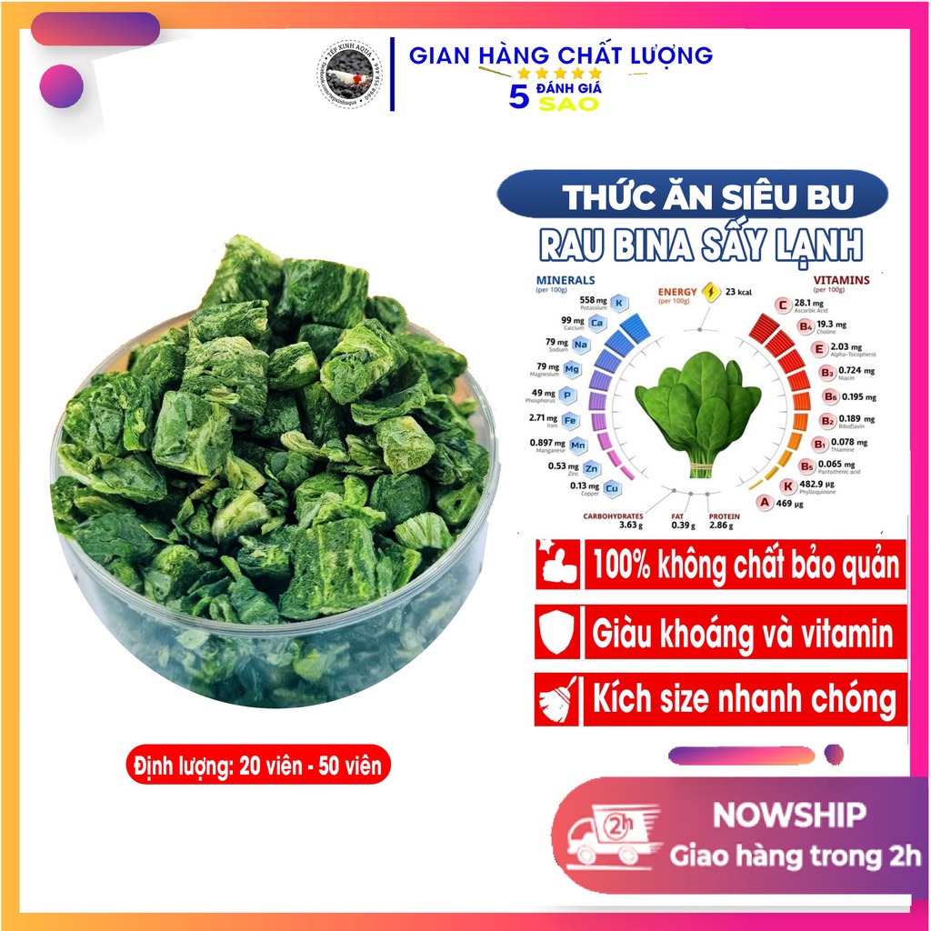 Thức ăn tép cảnh TX - SPINACH - Rau bina sấy lạnh nguyên chất - Rau chân vịt sấy khô