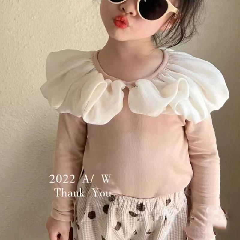 Áo Thun Mỏng Tay Dài Cổ Ren Màu Đen Thời Trang Xuân Thu 2022 Cho Bé Gái