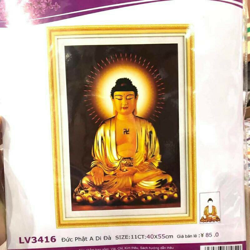 Tranh thêu chữ thập Phật A Di Đà 40x55cm LV3416
