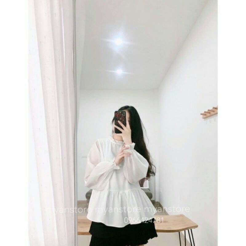 SỈ ÁO SƠ MI TRẮNG PHỐI VOAN BÈO CHO NỮ Q231