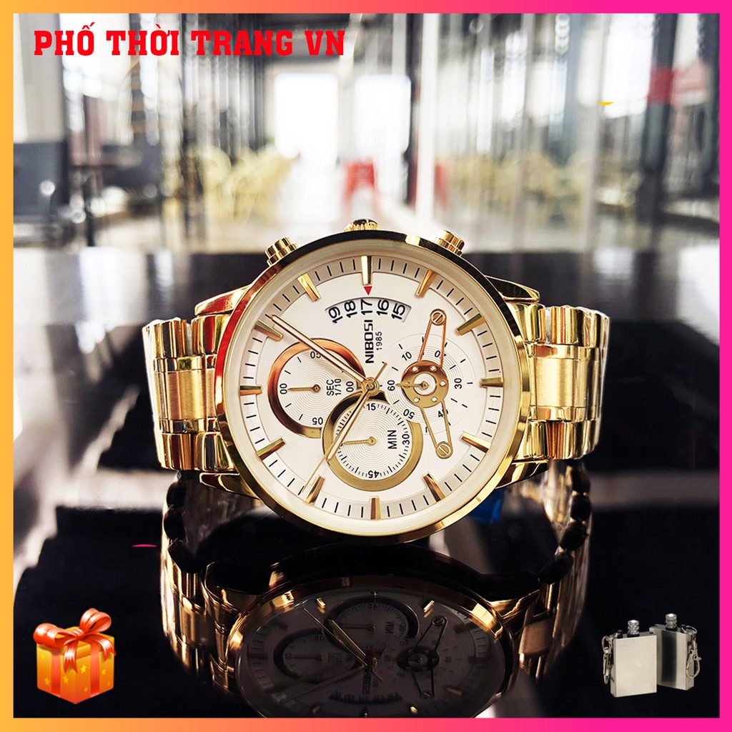 Đồng hồ nam Nibosi 1985 NI2309 6 kim, full box , thẻ bảo hành 3 năm, Sapphire chống xước, chống nước , dây thép 316L
