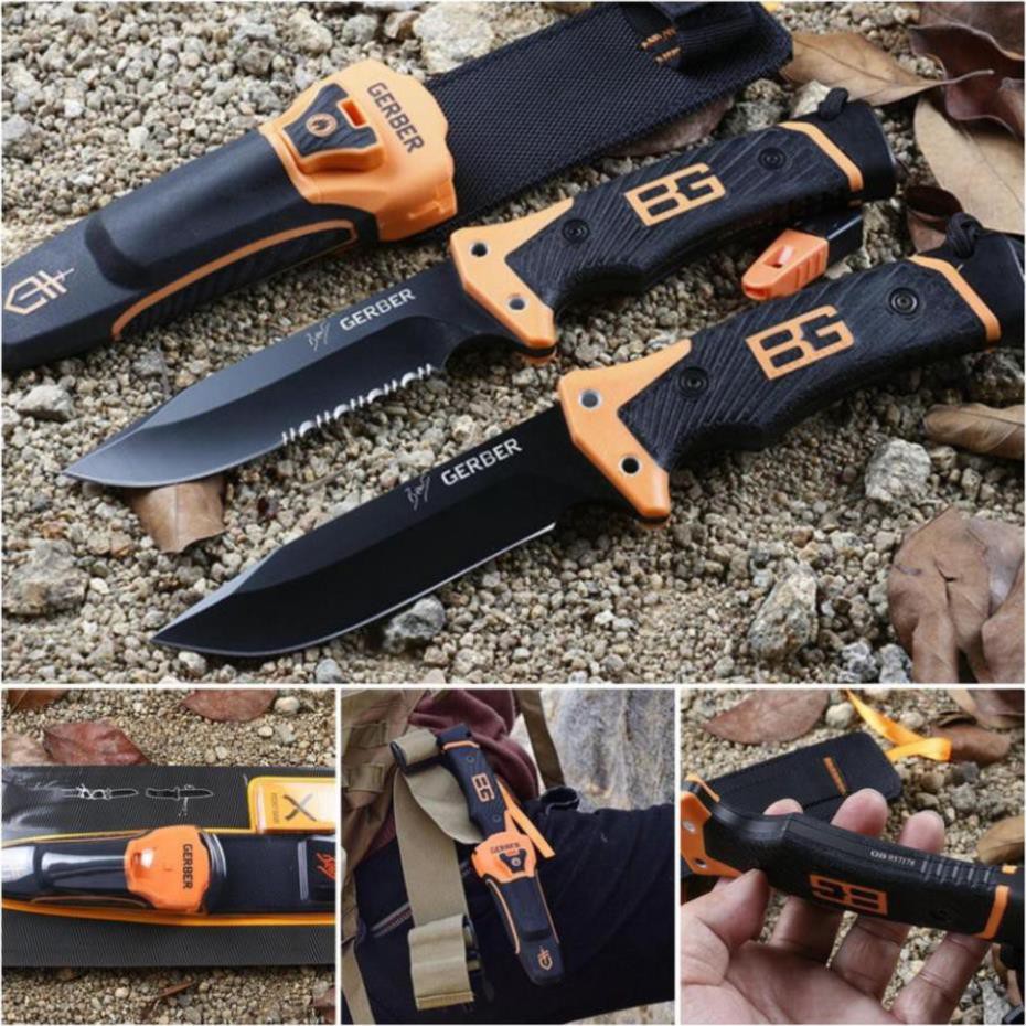 Dao Phượt Cao Cấp Nhỏ Gọn Màu Cam - Có Tạo Lửa - Đá Mài - Gerber Pro - Hàng Gủi Ngay