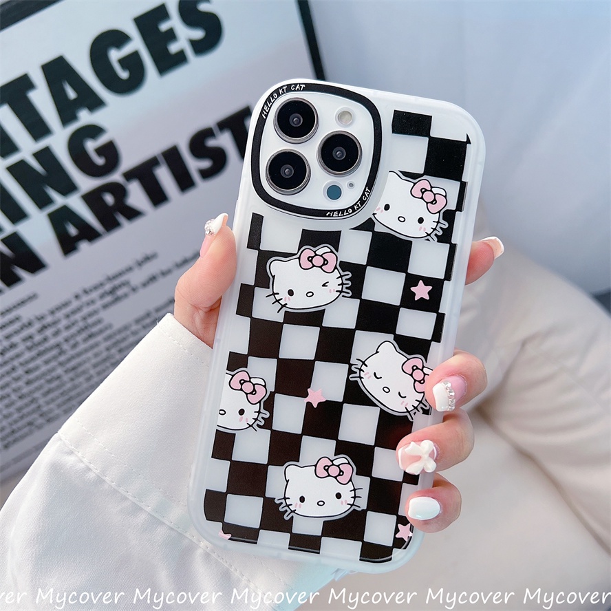 Ốp Điện Thoại Silicon Kẻ Sọc Ca Rô Mắt Mèo Hoạt Hình Cho iPhone 13 12 11 Pro Max X Xr Xs 8 7 6 Plus SE 2020