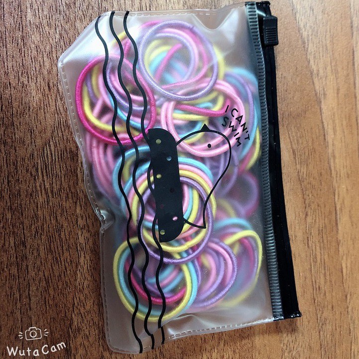 Set 100 chun buộc tóc trơn nhiều màu kèm túi zip