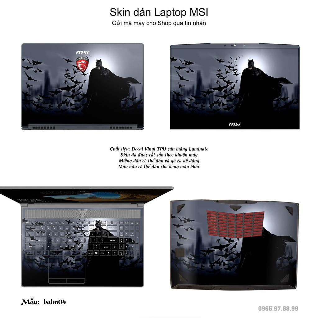 Skin dán Laptop MSI in hình Người dơi (inbox mã máy cho Shop)