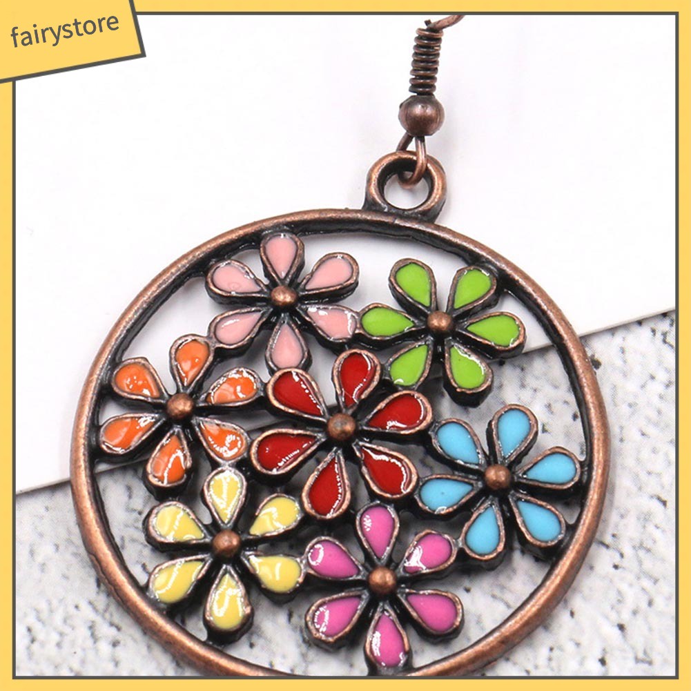 Bông tai trang sức mặt hoa tròn cỡ lớn kiểu Bohemian nhiều màu thời trang nữ