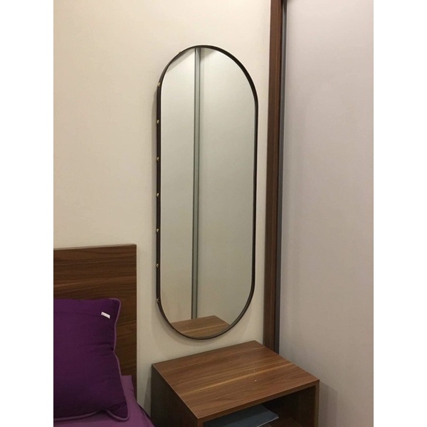 Gương toàn thân ovan dây da 4 màu:nâu,đen,trắng,bò