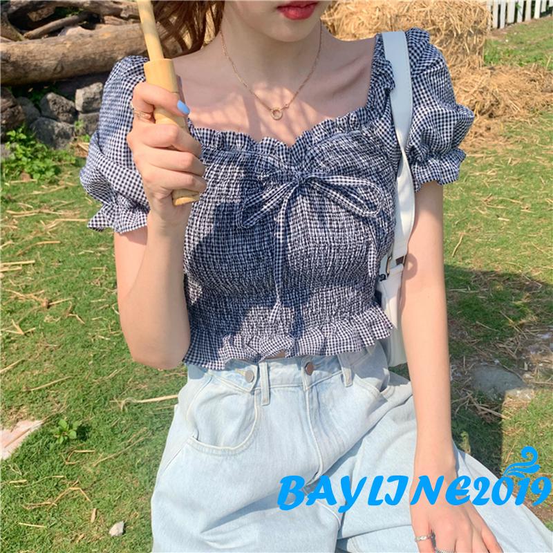 Áo Sơ Mi Tay Phồng Họa Tiết Ca Rô Trẻ Trung Thanh Lịch Dành Cho Nữ | BigBuy360 - bigbuy360.vn