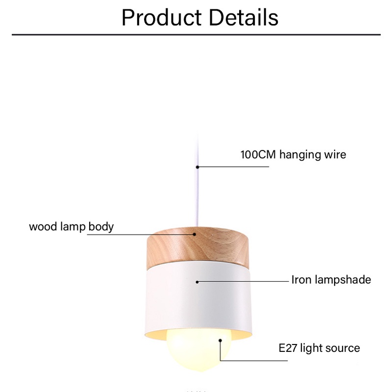 Đèn led treo trần nhà E27 bằng sắt và gỗ nhiều màu sắc hiện đại phong cách Bắc Âu
