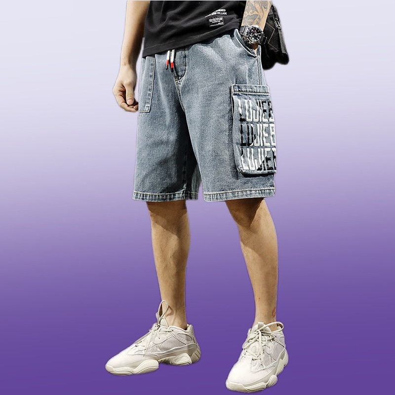 Quần Short Denim Ống Rộng Lưng Thun Có Túi Thời Trang Dành Cho Nam