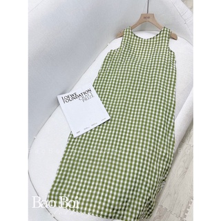 Váy maxi kẻ rút dây hở lưng