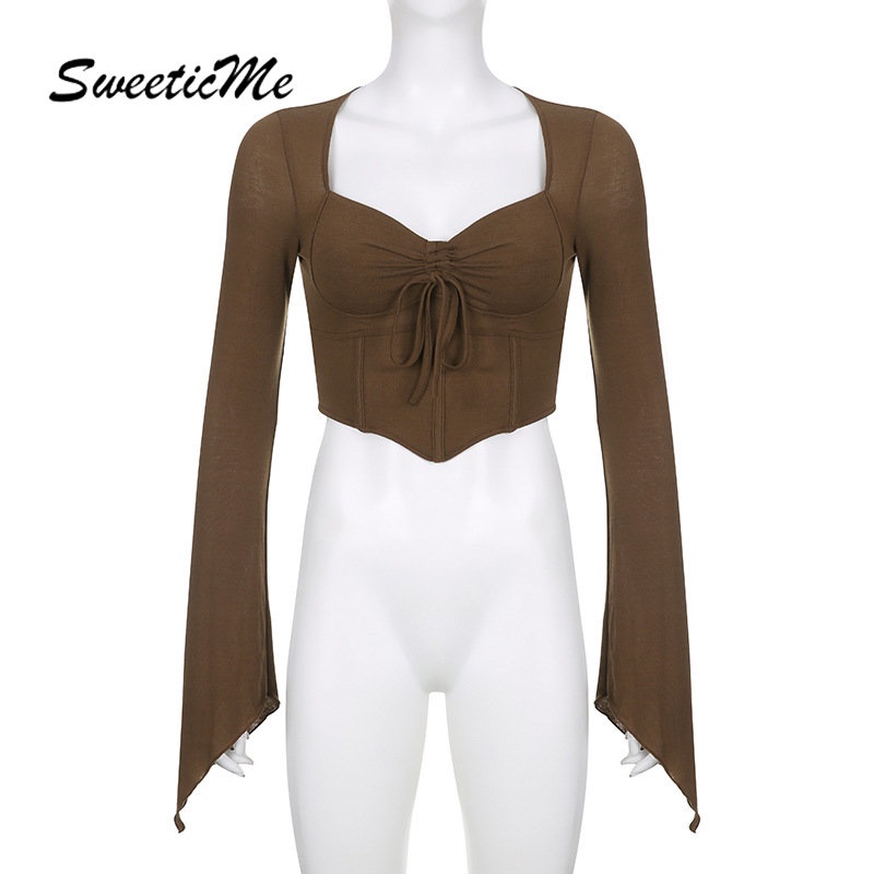 Áo Thun Tay Dài Dáng Ôm Màu Trơn Thời Trang   Quyến Rũ Cho Nữ