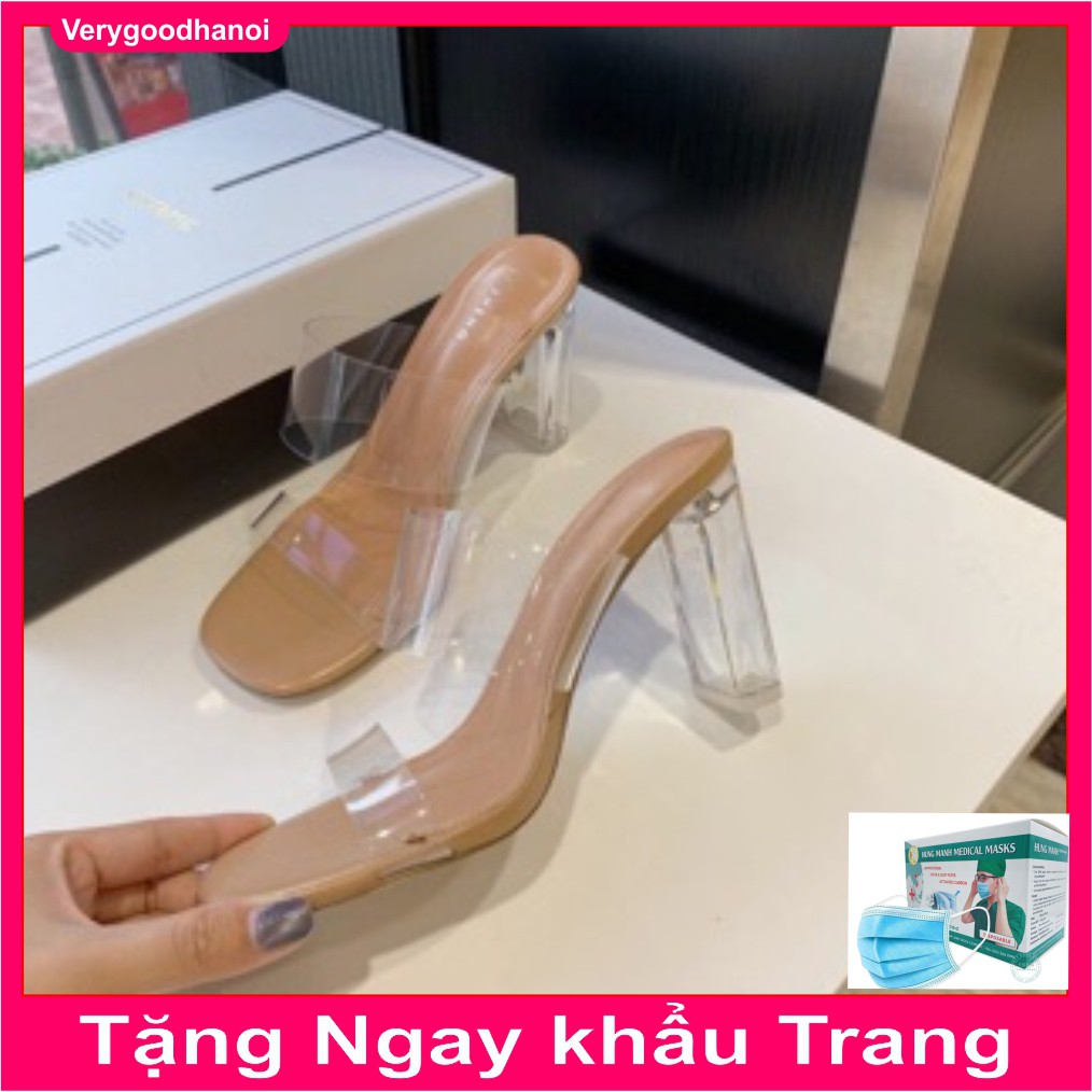 Sandal Guốc Cao Gót Hai Quai Bản Trong Gót Vuông Cao 7cm HVNXK