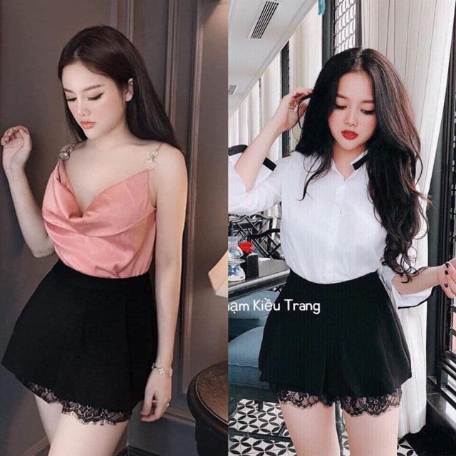 Quần sooc giả váy xếp li pha ren | BigBuy360 - bigbuy360.vn