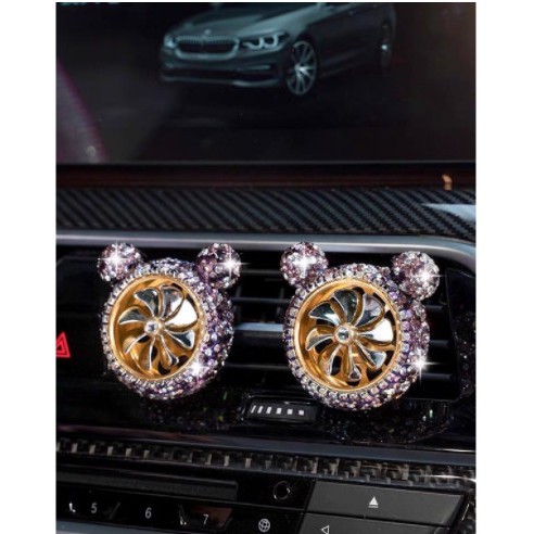 Gấu đá kèm sáp thơm - cài cửa gió điều hòa xe ô tô hình tai gấu đính đá dễ thương