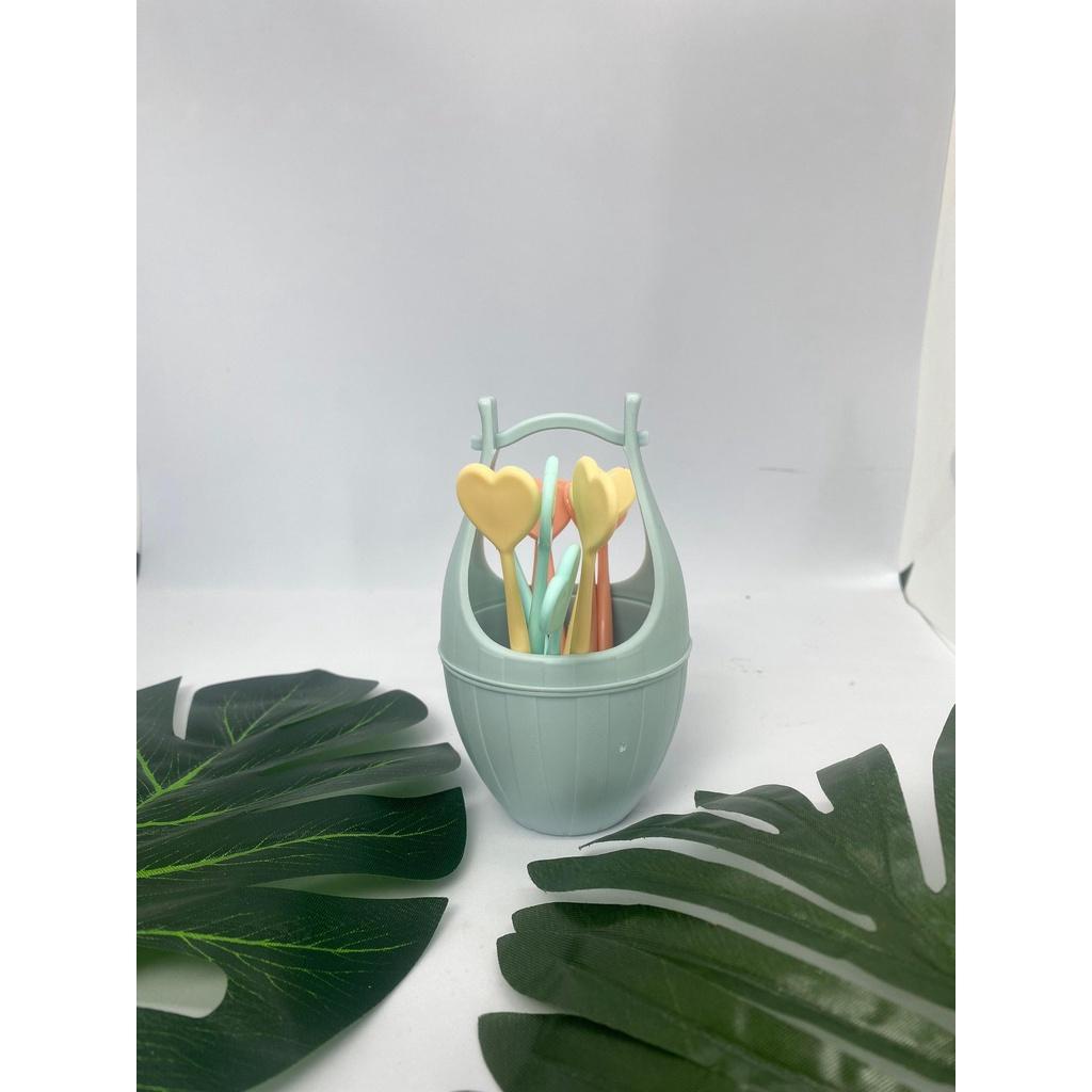 Bộ xiên hoa quả bằng nhựa hình trái tim,rĩa ăn trái cây cao cấp 3399   nĩa trái tim NHỰA VIỆT NHẬT MALL