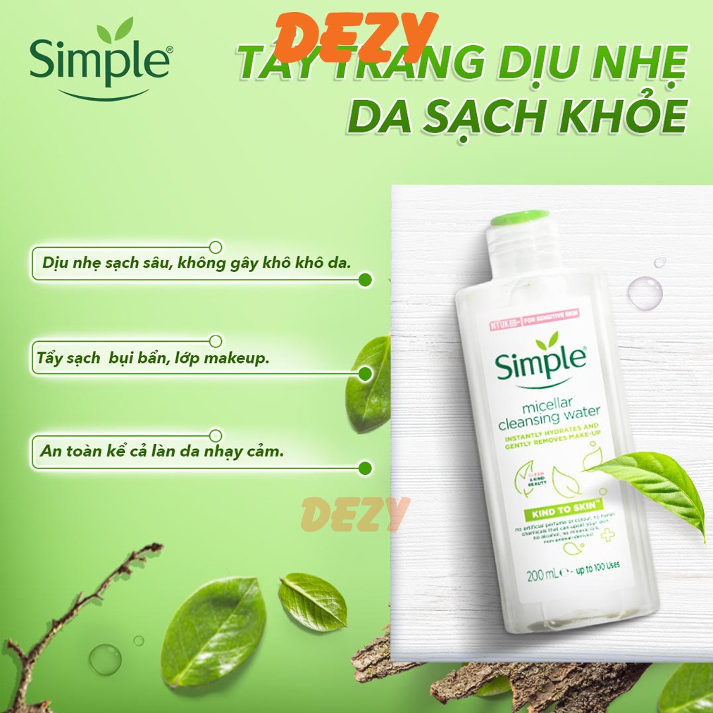 Skincare Simple CHÍNH HÃNG Combo Sữa Rửa Mặt Srm Toner Nước Hoa Hồng Toners Nước Tẩy Trang Micellar Water Dưỡng Ẩm Dezy