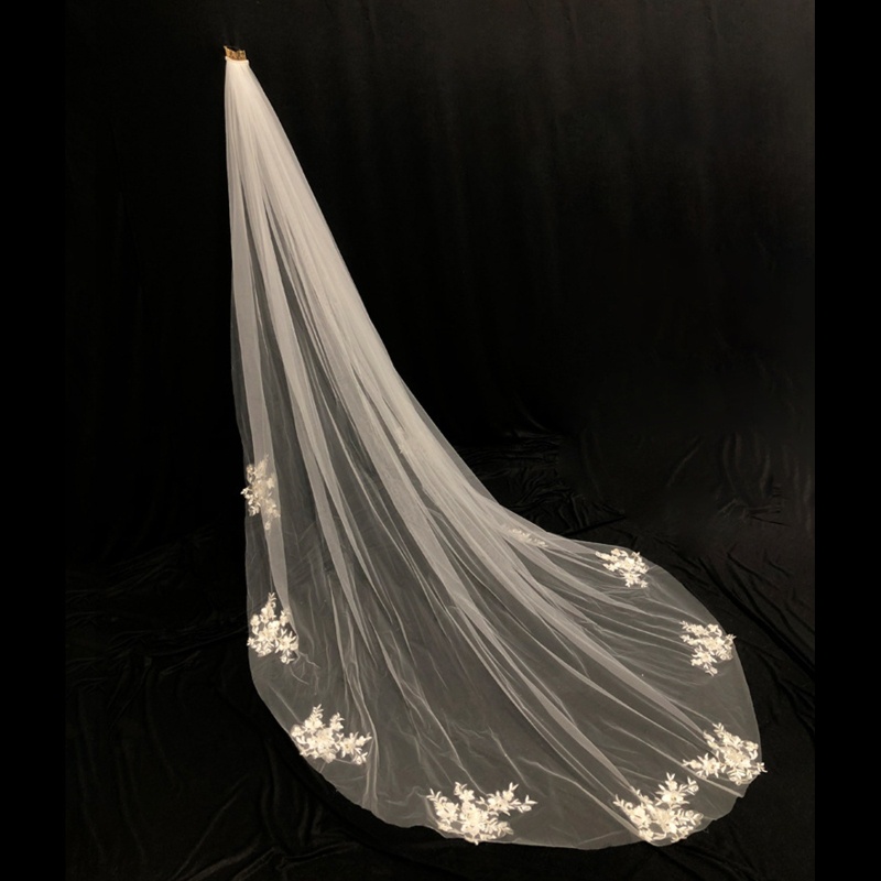 Mạng Che Mặt Cô Dâu 1 Tầng Dài 118 Bằng Vải Tuyn Phối Ren Trang Nhã