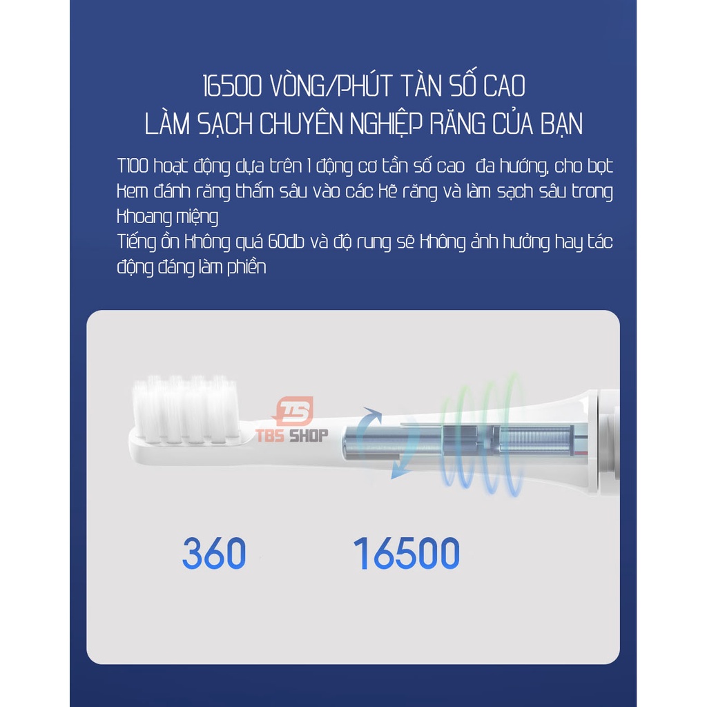 Bàn chải điện xiaomi Mijia T100 pin sạc kháng nước ipx7 46g - AH011