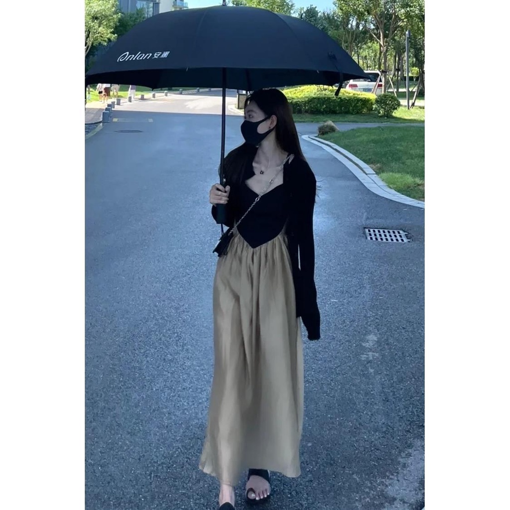 Đầm Hai Dây Dáng Dài Qua Gối Phong Cách retro Pháp Thời Trang Xuân Hè Mới