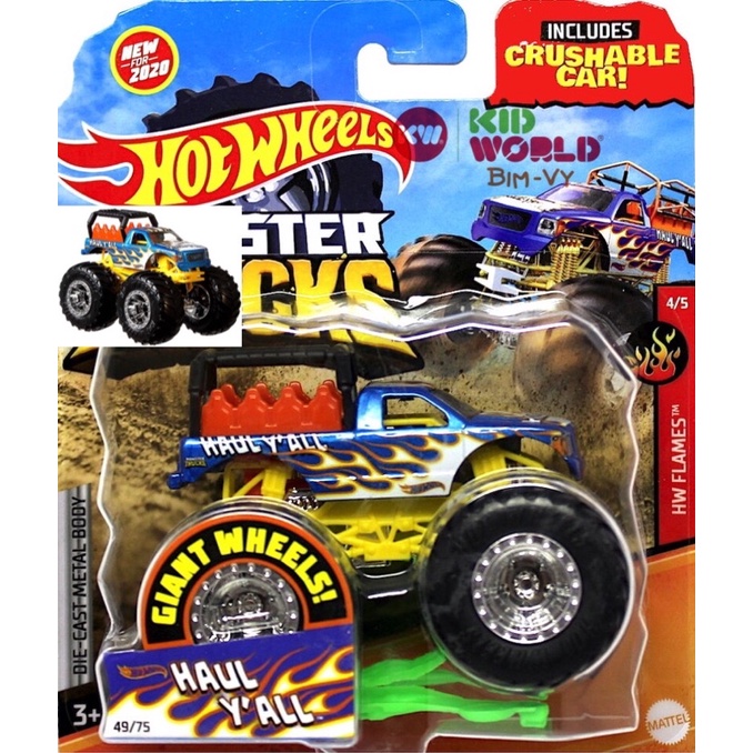 Xe mô hình Hot Wheels Monster Trucks Crushable Car Haul Y'All GJD84.