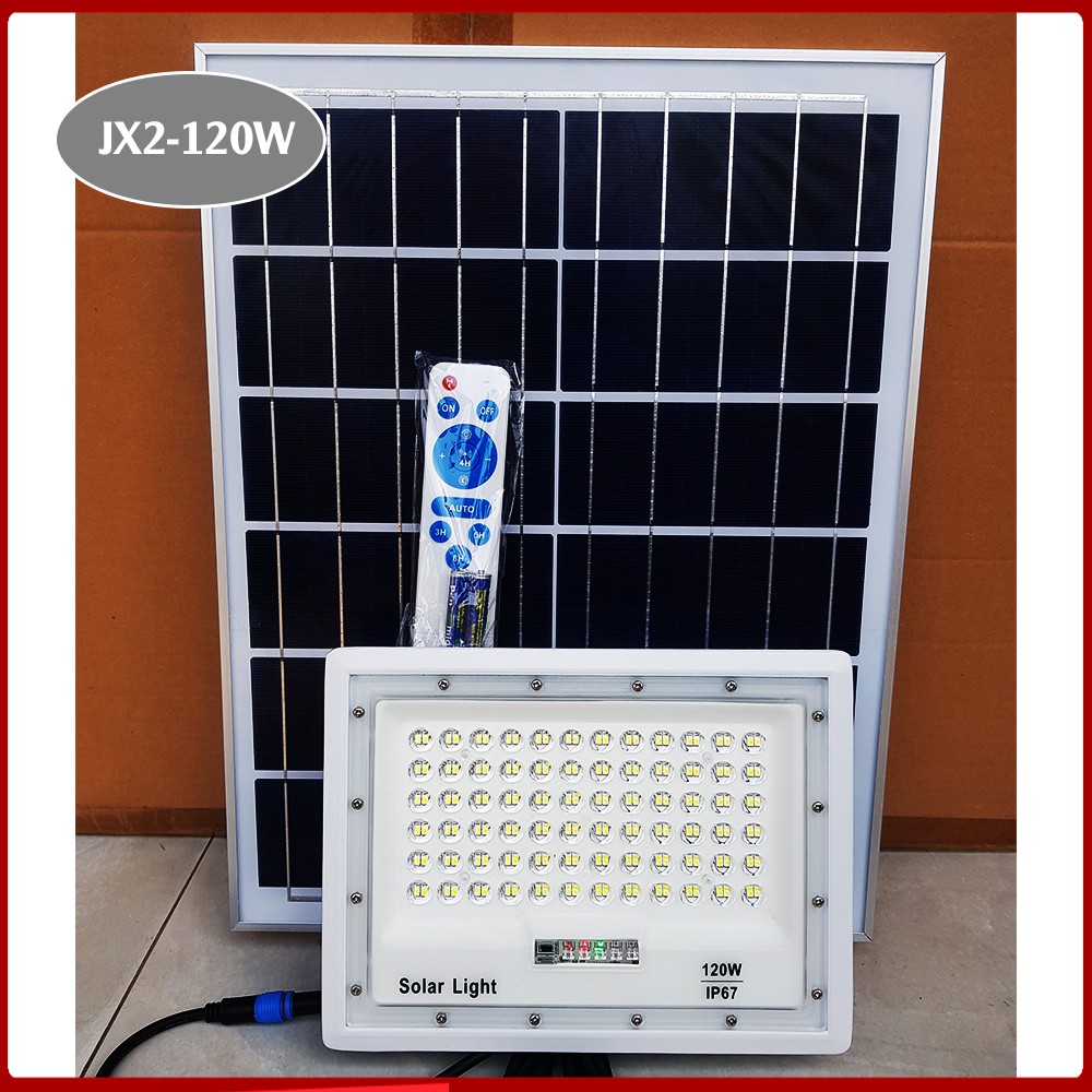 Đèn Năng Lượng Mặt Trời JX2 120 Độ Sáng Cao Khung Nhôm Nguyên Khối Chống Nước IP76 Bảo Hành 2 Năm