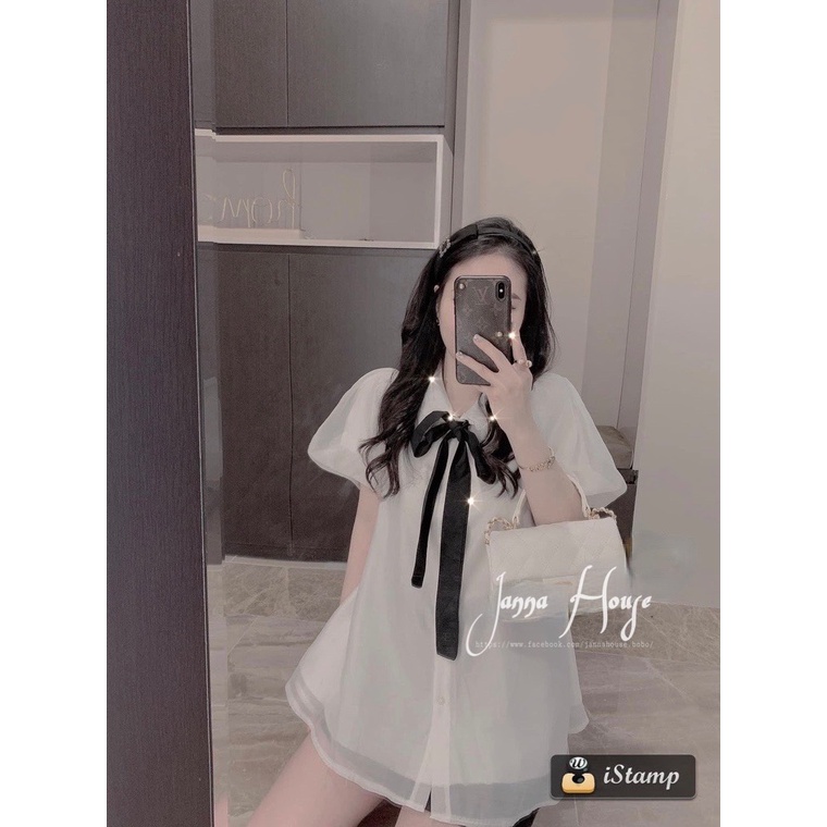[Mã SKAMFSW175 giảm 10K đơn 50K] [ẢNH THẬT] Áo sơ mi tay cộc cổ nơ đen tiểu thư ulzzang SM56 jannahouse | BigBuy360 - bigbuy360.vn
