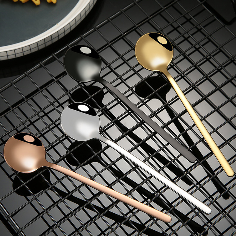 Muỗng cà phê tròn nhỏ bằng thép không gỉ 304 màu bạc có cán dài mở rộng