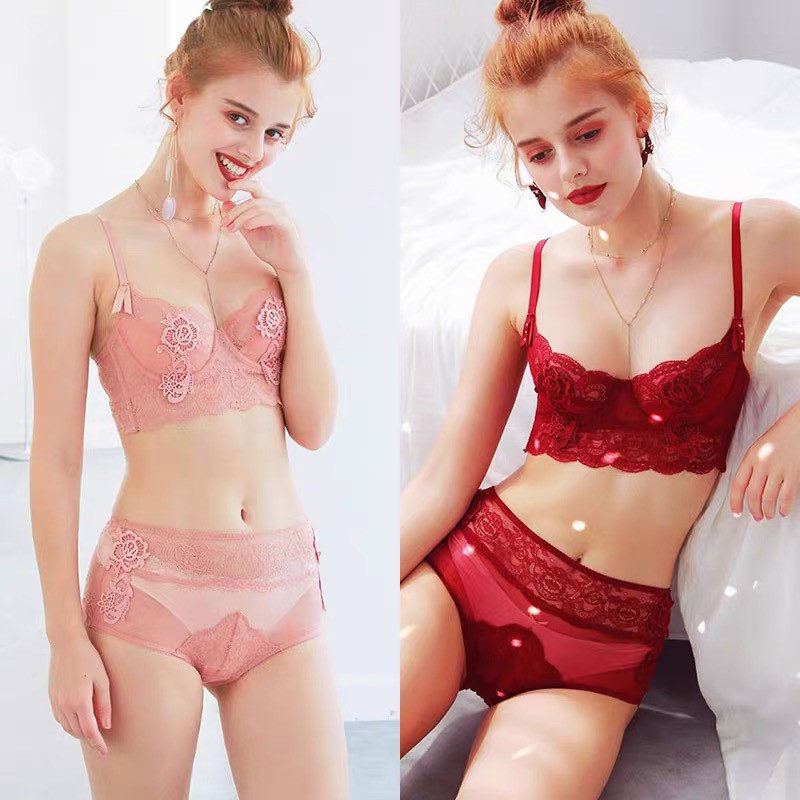 Bộ đồ lót B013 Charm ren hoa hồng không mút có gọng