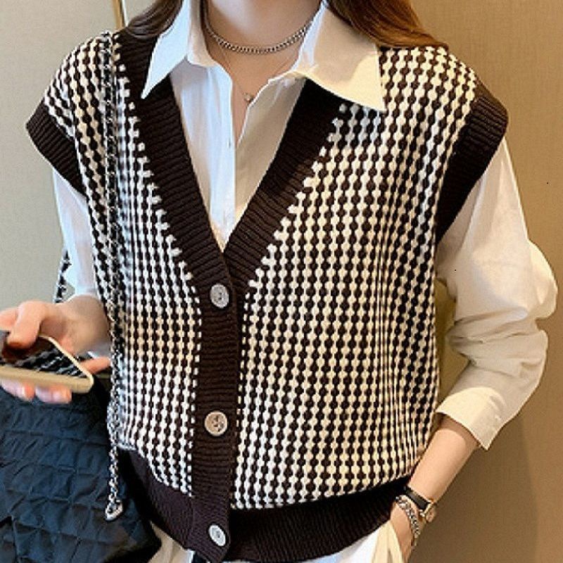 Áo khoác len cardigan cổ chữ V dáng rộng họa tiết kẻ sọc màu tương phản thời trang Hàn Quốc