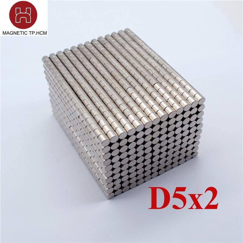 10 viên nam châm tròn 5x2mm trắng đất hiếm lực hút siêu mạnh, viên nam châm tròn D5x2mm mạ niken, nam châm trắng chuẩn k