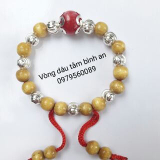 Vòng dâu tằm 9 bi bạc + đá bọc hoa